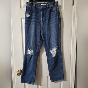 PacSun High Rise Straight Jeans, Dark Destructed Wash, Relaxed Fit, Sz 28, EUC!